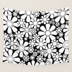 Black and White Retro Garden 60s 70s Flower Pattern Wall Tapestry Gallery Image 4