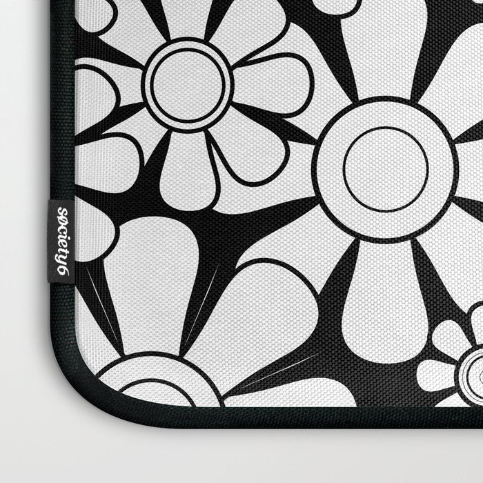 Black and White Retro Garden 60s 70s Flower Pattern Laptop Sleeve Gallery Image 3