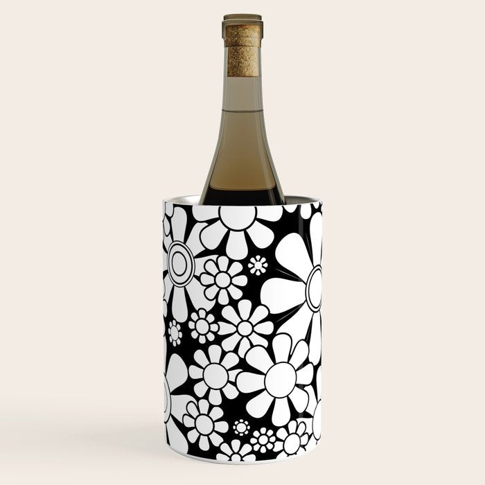 Black and White Retro Garden 60s 70s Flower Pattern Wine Chiller Gallery Image 1