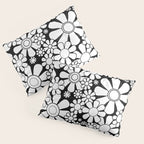 Black and White Retro Garden 60s 70s Flower Pattern Pillow Sham Gallery Image 3