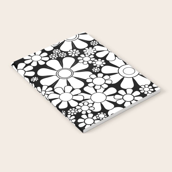 Black and White Retro Garden 60s 70s Flower Pattern Notebook Gallery Image 2