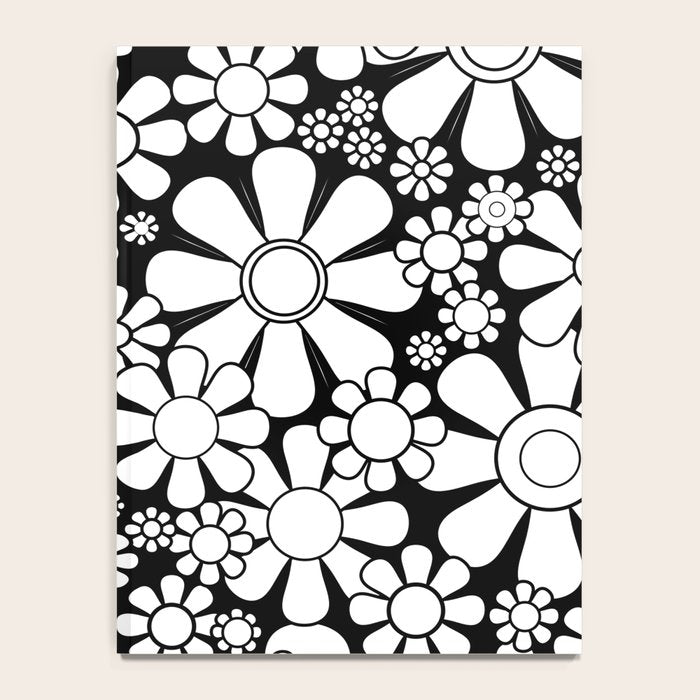 Black and White Retro Garden 60s 70s Flower Pattern Notebook Gallery Image 4
