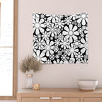 Black and White Retro Garden 60s 70s Flower Pattern Wall Tapestry Gallery Image 2