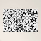 Black and White Retro Garden 60s 70s Flower Pattern Welcome Mat Gallery Image 1