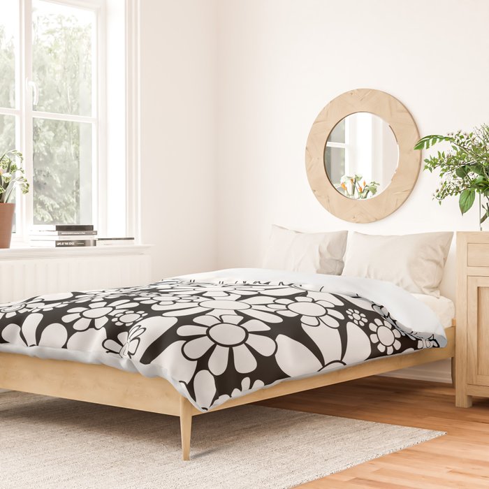 Black and White Retro Garden 60s 70s Flower Pattern Duvet Cover Gallery Image 2