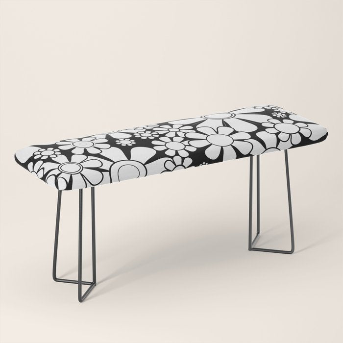 Black and White Retro Garden 60s 70s Flower Pattern Bench Gallery Image 1