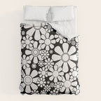 Black and White Retro Garden 60s 70s Flower Pattern Comforter Gallery Image 6