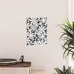 Black and White Retro Garden 60s 70s Flower Pattern Poster Gallery Image 2
