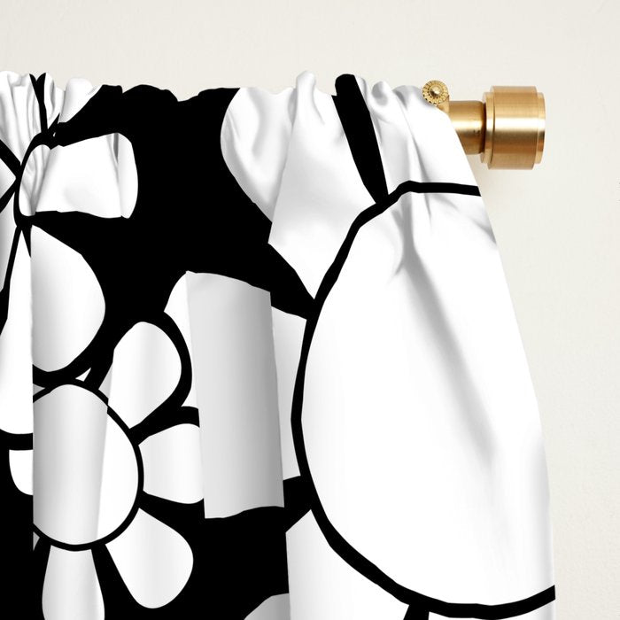 Black and White Retro Garden 60s 70s Flower Pattern Window Curtain Gallery Image 2