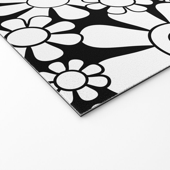 Black and White Retro Garden 60s 70s Flower Pattern Welcome Mat Gallery Image 2