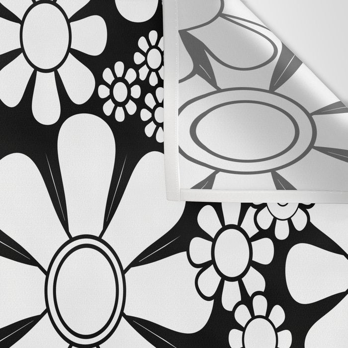 Black and White Retro Garden 60s 70s Flower Pattern Wall Tapestry Gallery Image 3