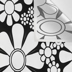 Black and White Retro Garden 60s 70s Flower Pattern Wall Tapestry Gallery Image 3