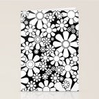 Black and White Retro Garden 60s 70s Flower Pattern Stationery Card Gallery Image 2