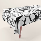 Black and White Retro Garden 60s 70s Flower Pattern Tablecloth Gallery Image 1