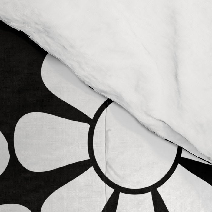 Black and White Retro Garden 60s 70s Flower Pattern Comforter Gallery Image 4