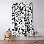 Black and White Retro Garden 60s 70s Flower Pattern Window Curtain Gallery Image 5