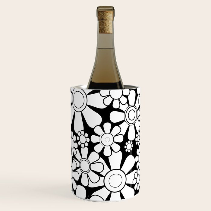Black and White Retro Garden 60s 70s Flower Pattern Wine Chiller Gallery Image 2
