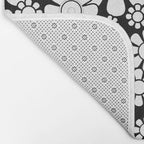 Black and White Retro Garden 60s 70s Flower Pattern Bath Mat Gallery Image 2
