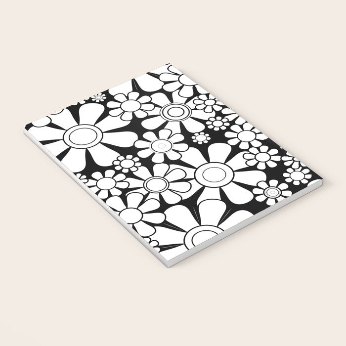 Black and White Retro Garden 60s 70s Flower Pattern Notebook Gallery Image 3