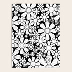 Black and White Retro Garden 60s 70s Flower Pattern Poster Gallery Image 4