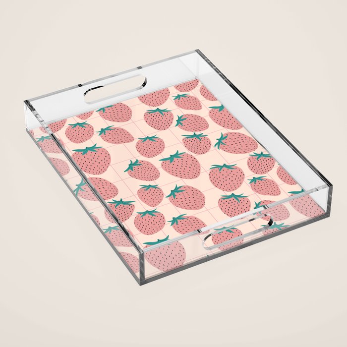 Pink strawberries Acrylic Tray Gallery Image 1