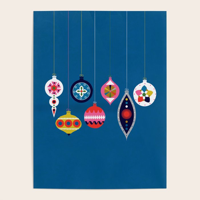 Retro Christmas Baubles on a dark background Poster Gallery Image 4