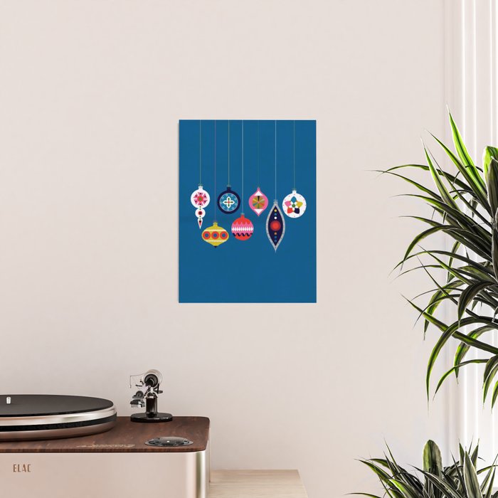 Retro Christmas Baubles on a dark background Poster Gallery Image 2