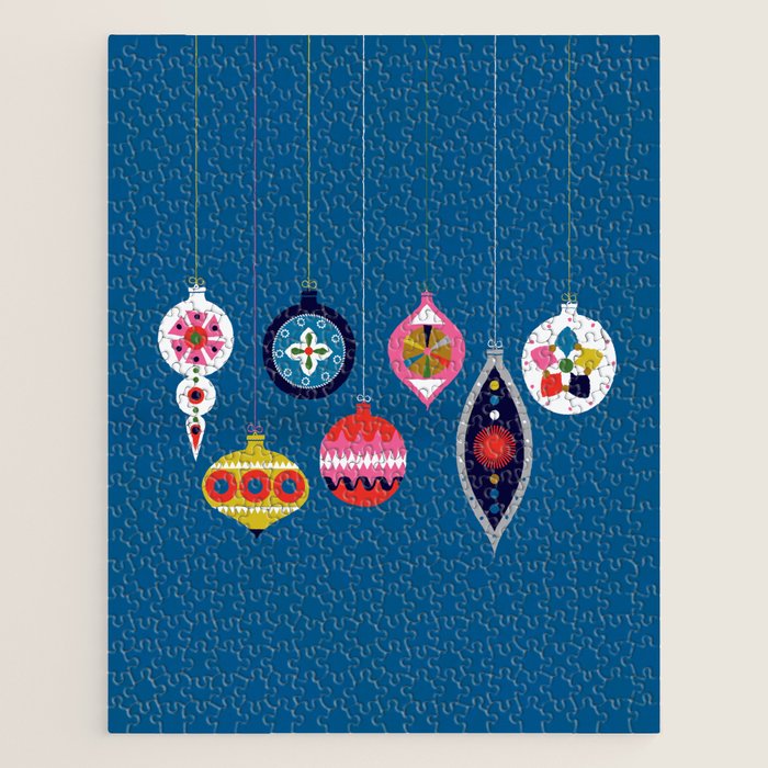 Retro Christmas Baubles on a dark background Jigsaw Puzzle Gallery Image 1