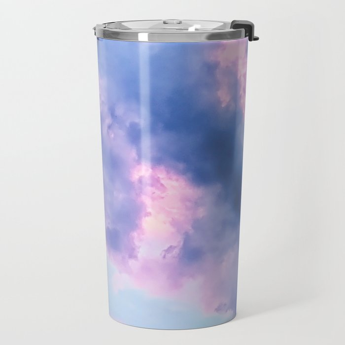 Pastel Purple Lilac Fluffy Fantasy Fairytale Sunset Clouds In The Sky Travel Mug Gallery Image 2