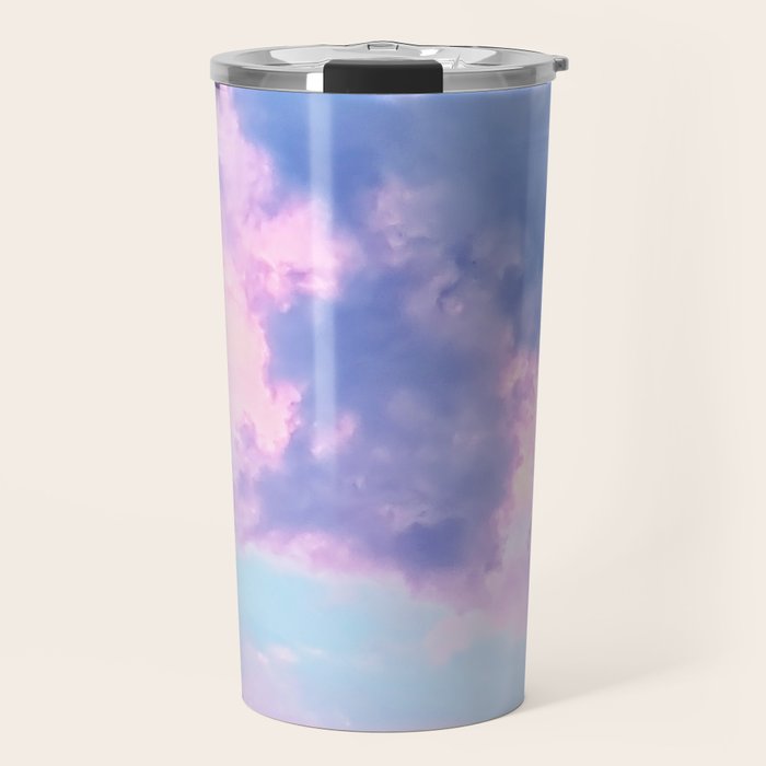 Pastel Purple Lilac Fluffy Fantasy Fairytale Sunset Clouds In The Sky Travel Mug Gallery Image 1