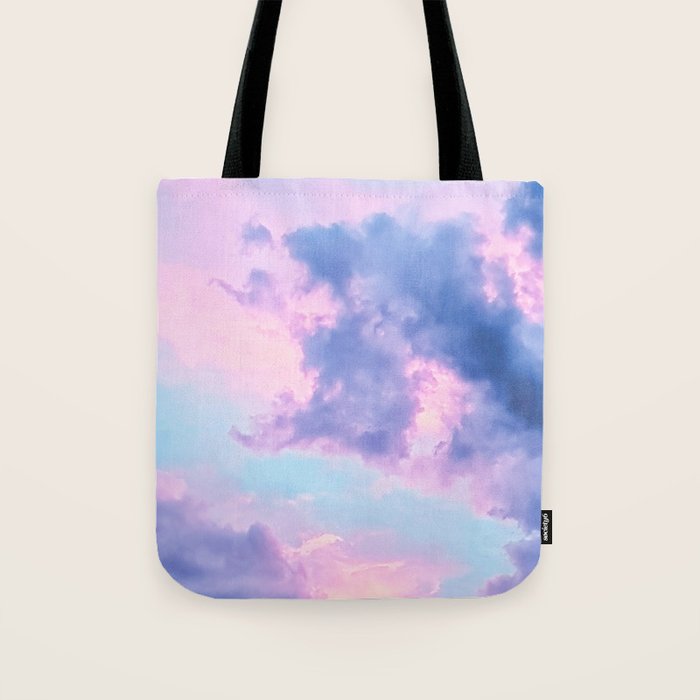 Pastel Purple Lilac Fluffy Fantasy Fairytale Sunset Clouds In The Sky Tote Bag Gallery Image 1