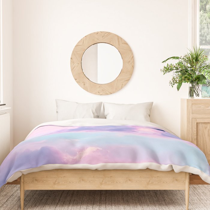 Pastel Purple Lilac Fluffy Fantasy Fairytale Sunset Clouds In The Sky Duvet Cover Gallery Image 3