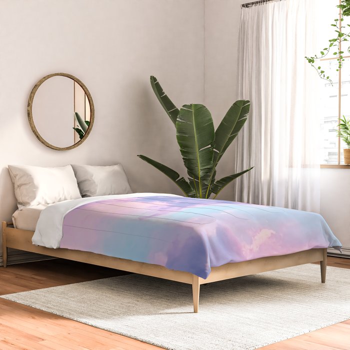 Pastel Purple Lilac Fluffy Fantasy Fairytale Sunset Clouds In The Sky Comforter Gallery Image 2