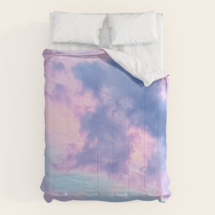 Pastel Purple Lilac Fluffy Fantasy Fairytale Sunset Clouds In The Sky Comforter Gallery Image 1