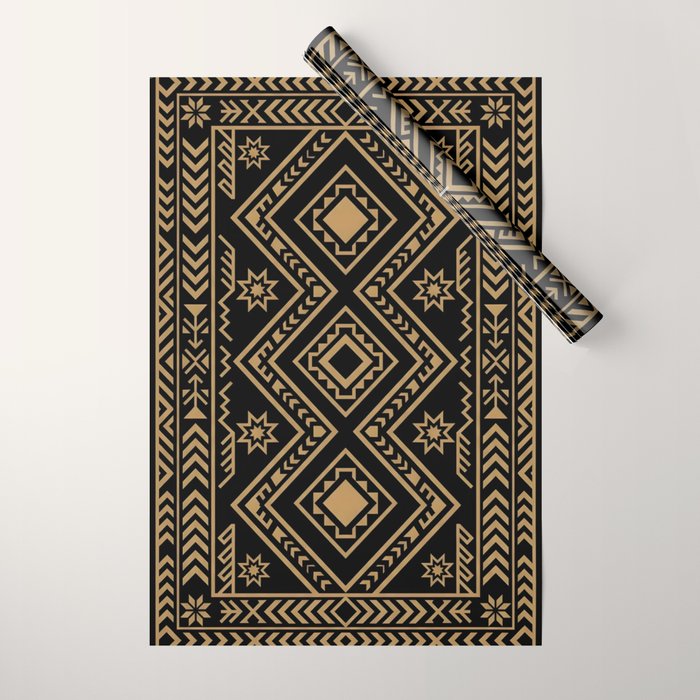 Intricate Gold and Black Tribal Surface Pattern Wrapping Paper Gallery Image 1