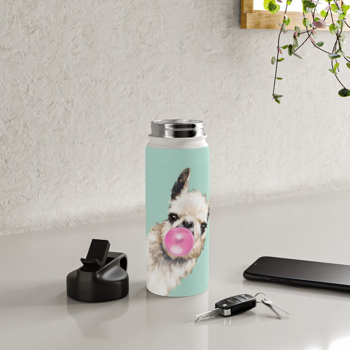 Bubble Gum Sneaky Llama in Green Water Bottle Gallery Image 5