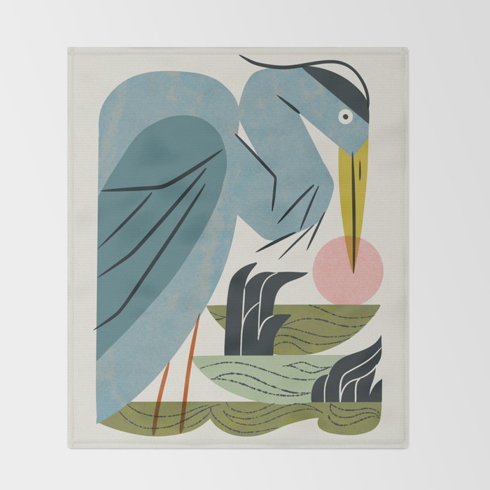 Blue Heron, Green Marsh Throw Blanket Gallery Image 2