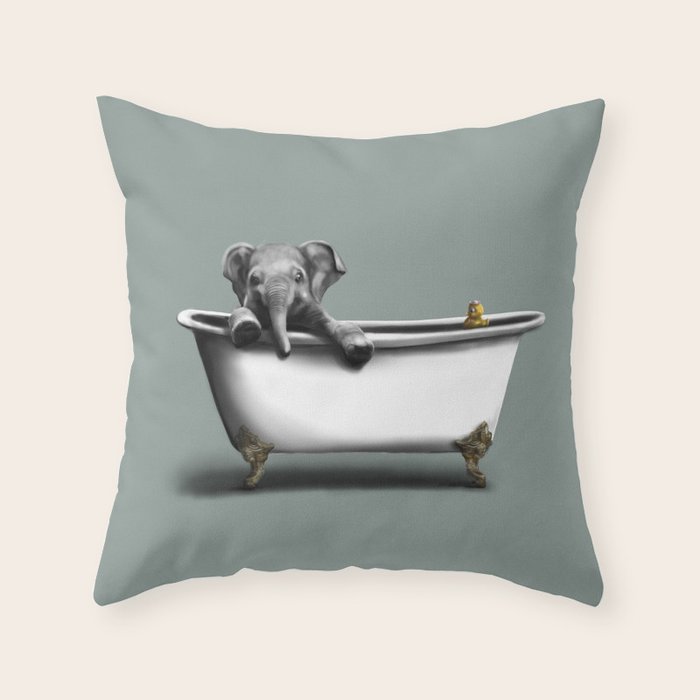Elephant in Bath Throw Pillow Gallery Image 6