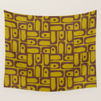 Eclectic Mid Century Modern Piquet Multi Pattern in Chartreuse Olive and Brown Wall Tapestry Gallery Image 4