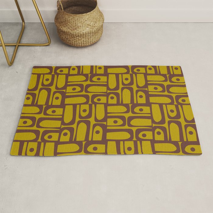 Eclectic Mid Century Modern Piquet Multi Pattern in Chartreuse Olive and Brown Rug Gallery Image 1