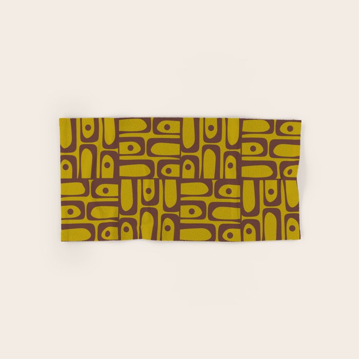 Eclectic Mid Century Modern Piquet Multi Pattern in Chartreuse Olive and Brown Bath Towel Gallery Image 1