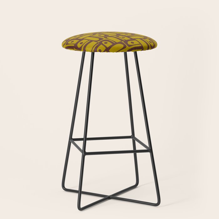 Eclectic Mid Century Modern Piquet Multi Pattern in Chartreuse Olive and Brown Stool Gallery Image 1
