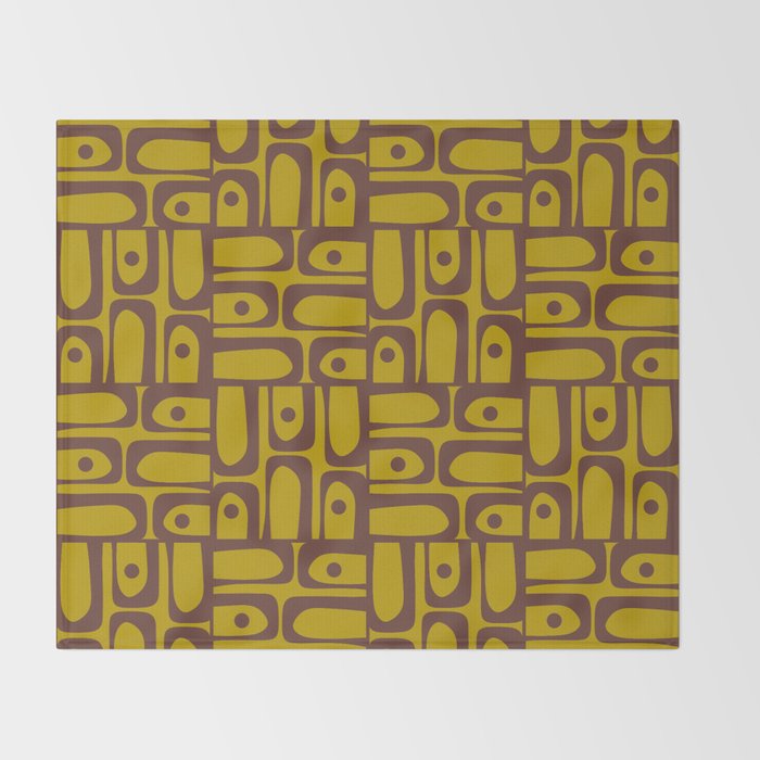 Eclectic Mid Century Modern Piquet Multi Pattern in Chartreuse Olive and Brown Throw Blanket Gallery Image 2