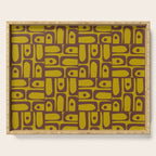 Eclectic Mid Century Modern Piquet Multi Pattern in Chartreuse Olive and Brown Serving Tray Gallery Image 1