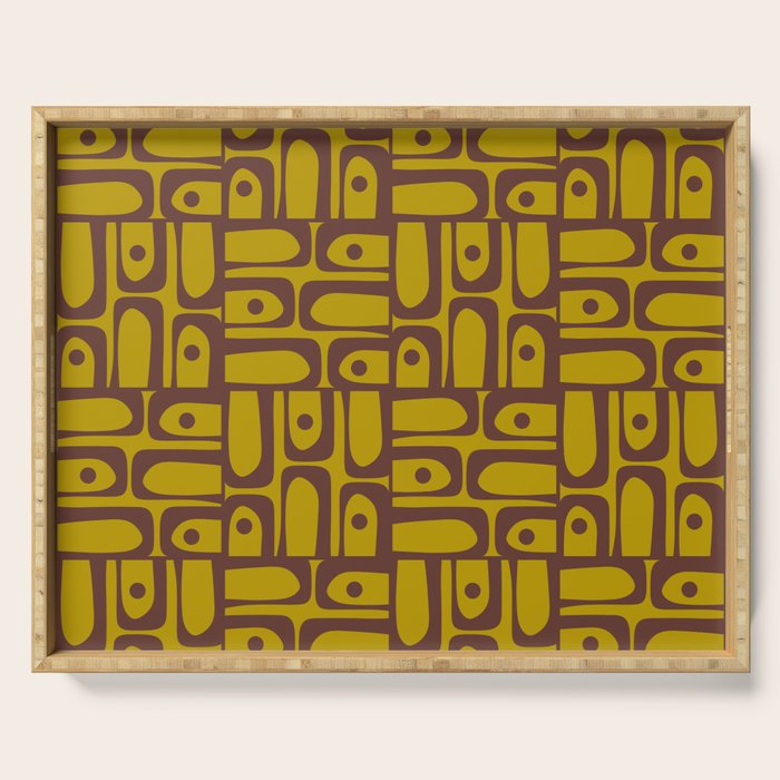 Eclectic Mid Century Modern Piquet Multi Pattern in Chartreuse Olive and Brown Serving Tray Gallery Image 1