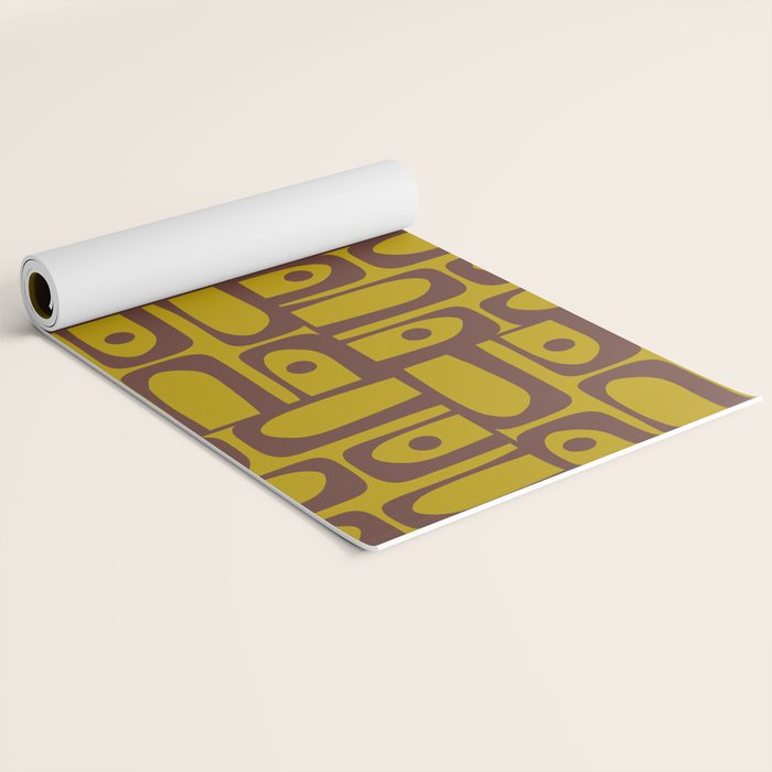 Eclectic Mid Century Modern Piquet Multi Pattern in Chartreuse Olive and Brown Yoga Mat Gallery Image 2