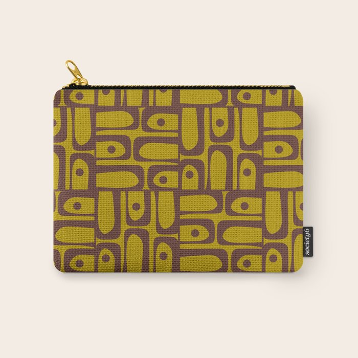 Eclectic Mid Century Modern Piquet Multi Pattern in Chartreuse Olive and Brown Carry All Pouch Gallery Image 1
