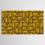 Eclectic Mid Century Modern Piquet Multi Pattern in Chartreuse Olive and Brown Tablecloth Gallery Image 2