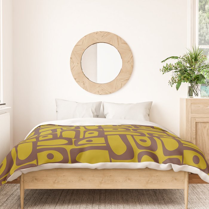 Eclectic Mid Century Modern Piquet Multi Pattern in Chartreuse Olive and Brown Duvet Cover Gallery Image 3
