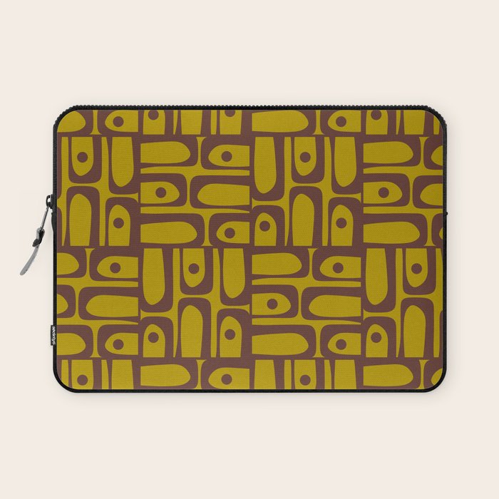 Eclectic Mid Century Modern Piquet Multi Pattern in Chartreuse Olive and Brown Laptop Sleeve Gallery Image 1